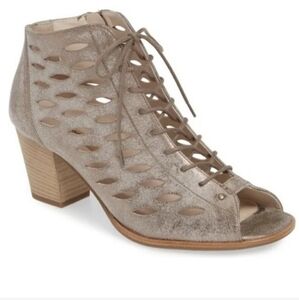 Paul Green Women’s sz 8 Bali Lace - Peep Toe Lace  Up Booties  Metallic …